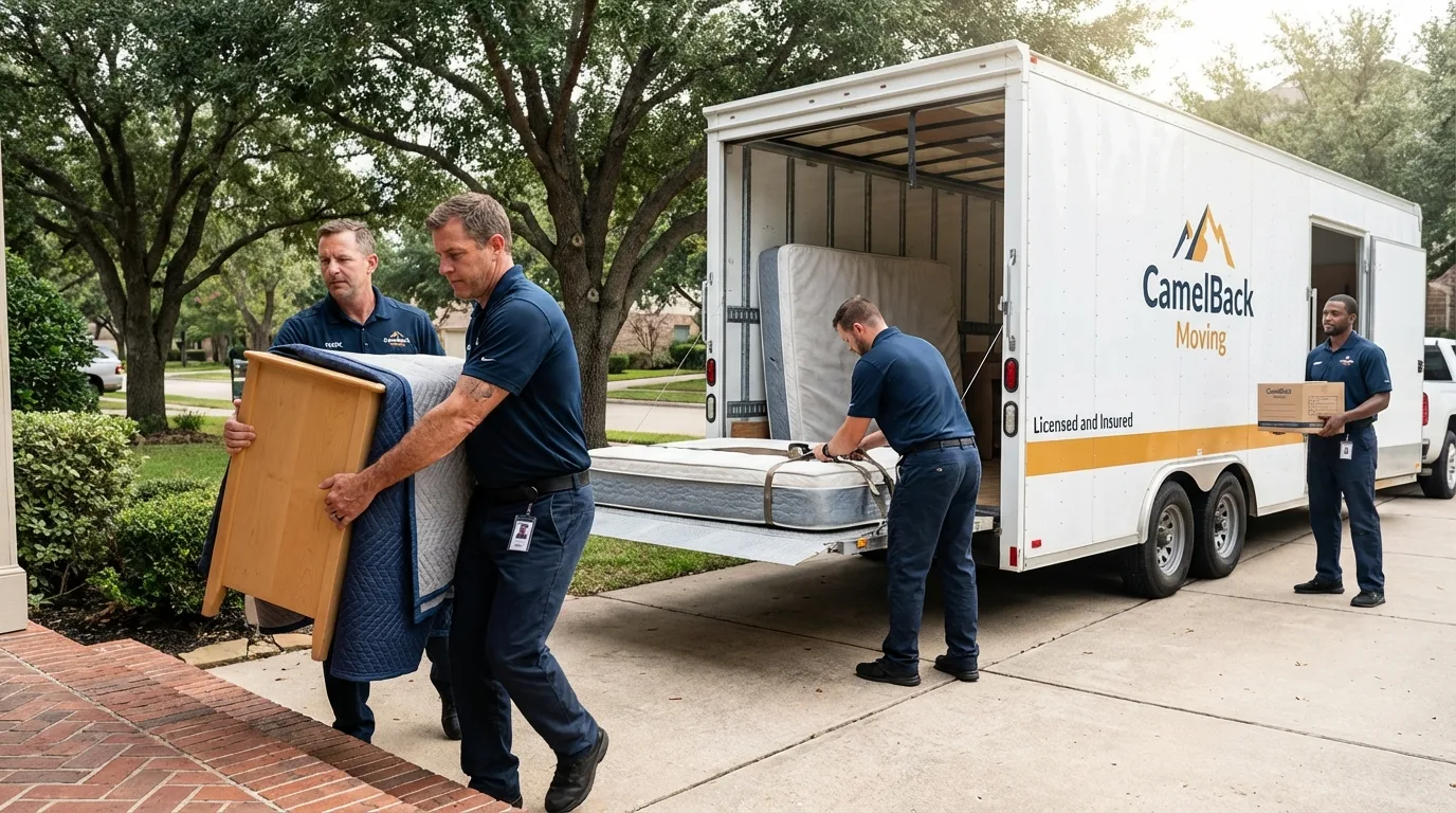Crew loading residential truck for cross-state move from Andover, MA