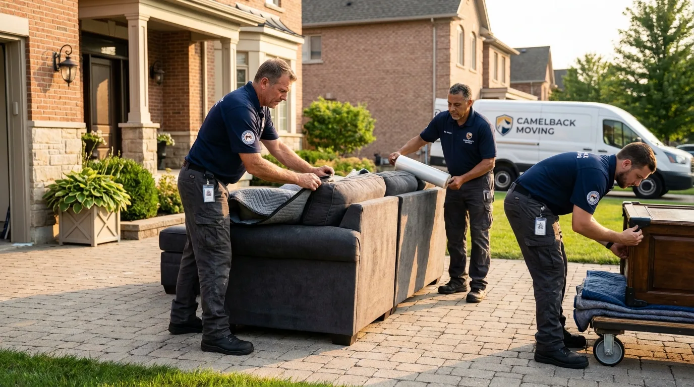 Large estate moving crew wrapping furniture in Andover, MA